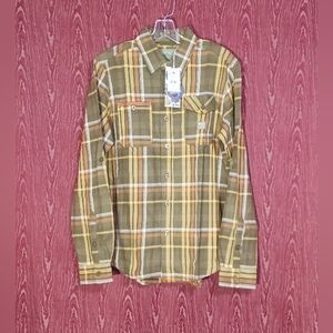 BORNFLY Olive Long Sleeve Button-Up Collared Casual Shirt Men's M